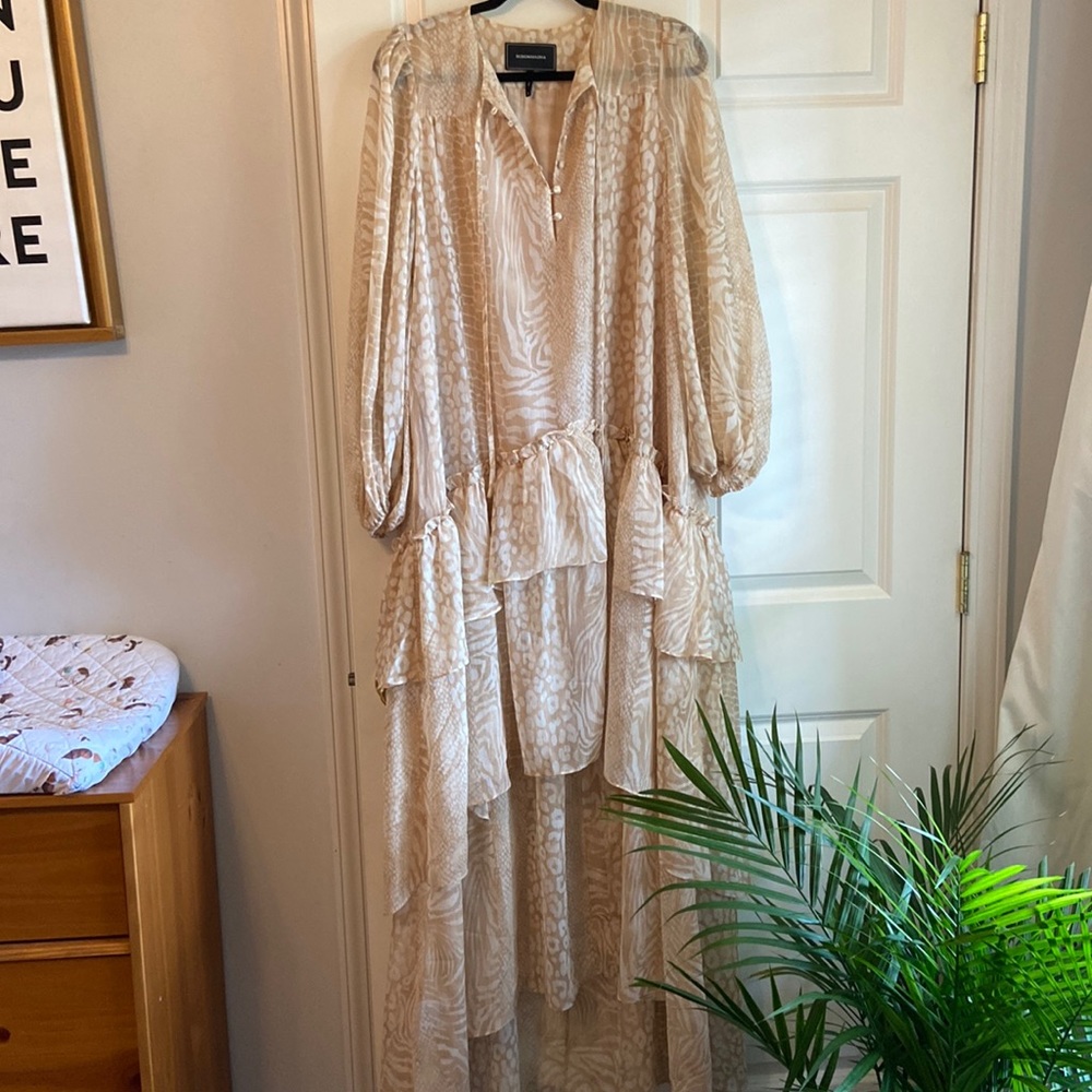BCBGMAXAZRIA Camilla Tiered Maxi Dress Tonalmixanimalprint